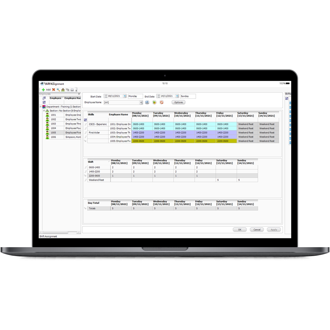 Shift assignment feature in tensors time and attendance software